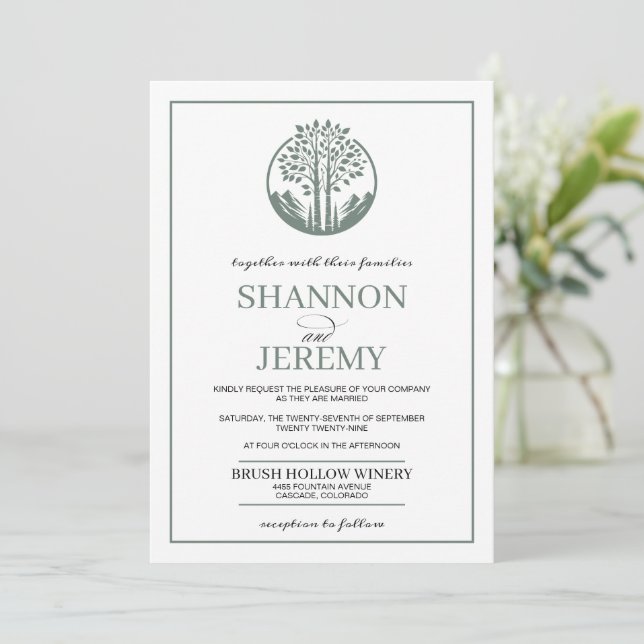 Sage Green Aspen Tree Wedding Invitation (Standing Front)