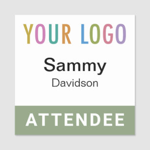 Sage Green Attendee Badge 2x2 Name Pin Event Logo