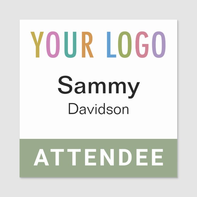 Sage Green Attendee Badge 2x2 Name Pin Event Logo (Front)