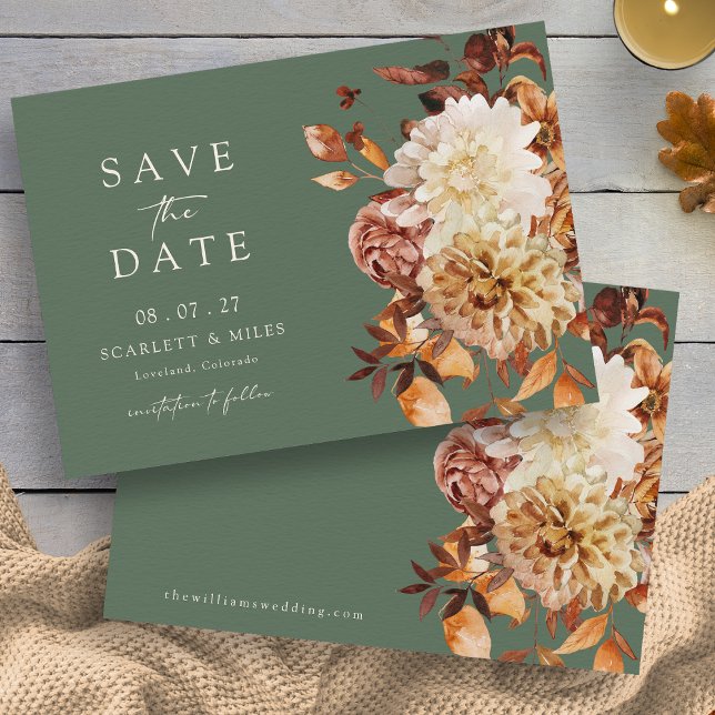 Sage Green Autumn Leaves Save The Date (Rustic Sage Green Autumn Leaves Save The Date Invitation by Painted Paperie
)
