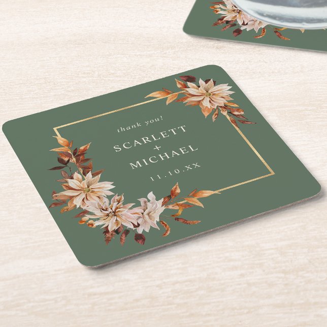 Sage Green Autumn Paper Coaster (Elegant Sage Green Autumn Leaves Paper Coaster by Painted Paperie
)