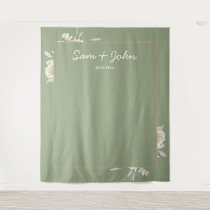 Sage Green Autumn Wedding Photo Booth Backdrop Tapestry