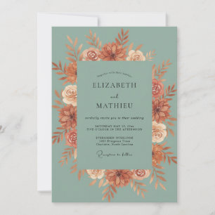 Sage Green Autumnal Floral Wedding Invitation
