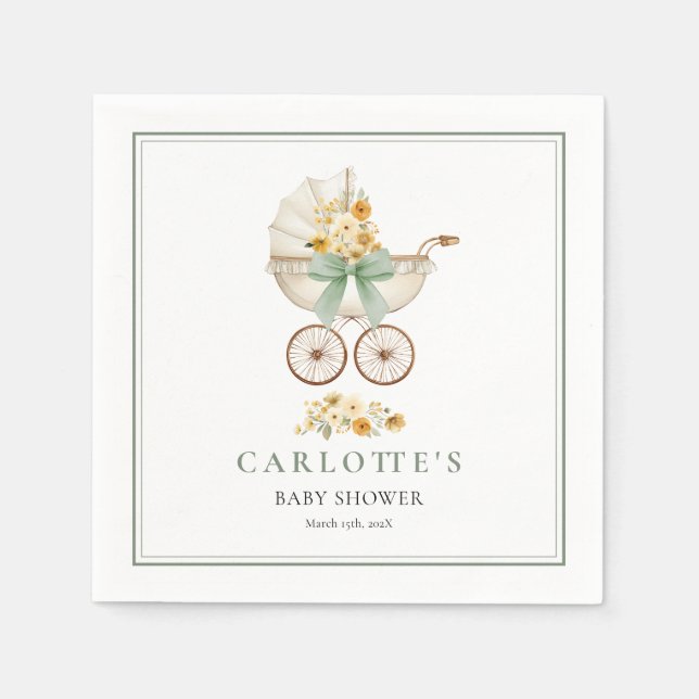 Sage Green Baby Carriage Shower Napkin (Front)