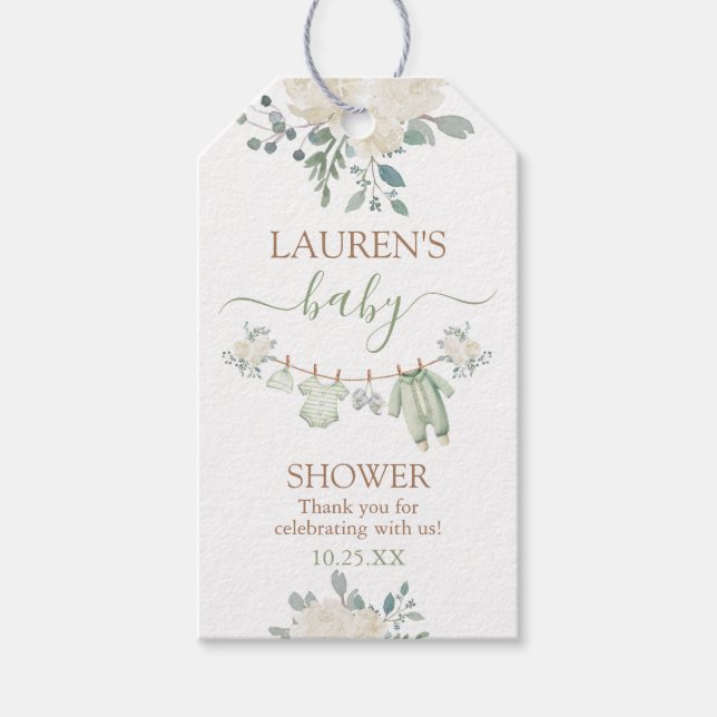 Sage Green Baby Clothes Baby Shower Gift Tag (Front)
