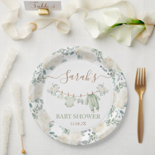 Sage Green Baby Clothes Baby Shower Paper Plate