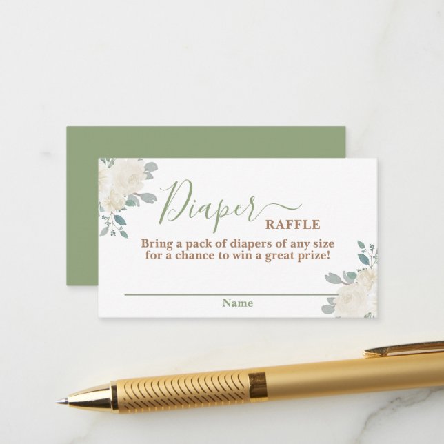 Sage Green Baby Clothes Diaper Carte Raffle (Devant/Arrière en situation)