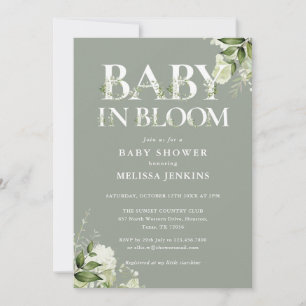Sage Green Baby In Bloom Floral Photo Baby Shower Invitation