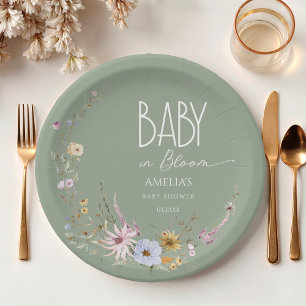 Sage Green Baby in Bloom Paper Plate
