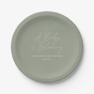 Sage Green Baby in Bloom Paper Plates