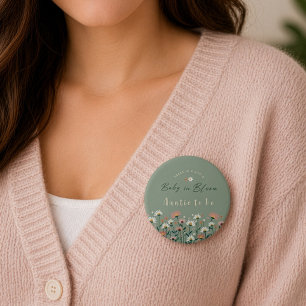 Sage Green Baby in Bloom Shower Auntie To Be 3 Inch Round Button