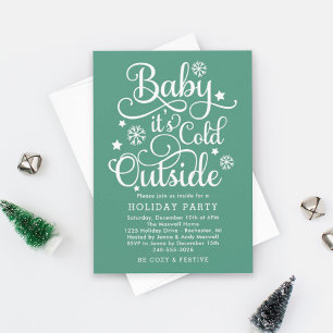 Sage Green Baby Its Cold Outside Holiday Party Invitation