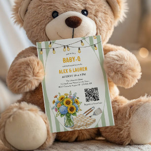 Sage Green Baby Q Sunflower Neutral Baby Shower Invitation