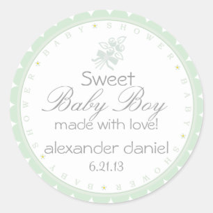 Sage Green Baby Shower Classic Round Sticker