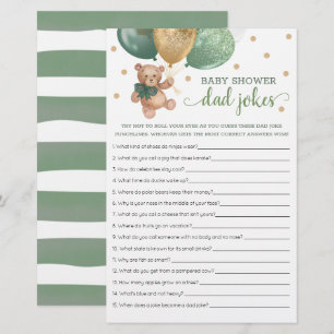 Sage Green Baby Shower Dad Jokes Game Teddy Bear 