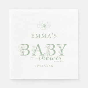 Sage Green Baby Shower   Elegant Wildflower Floral Napkin