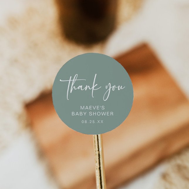 Sage Green Baby Shower Round Sticker Modern Simple (Creator Uploaded)