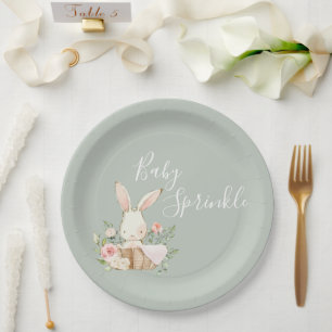 Sage Green Baby Sprinkle Script Baby Shower Paper Plate