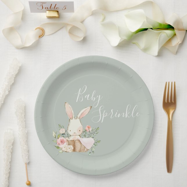 Sage Green Baby Sprinkle Script Baby Shower Paper Plate (Wedding)