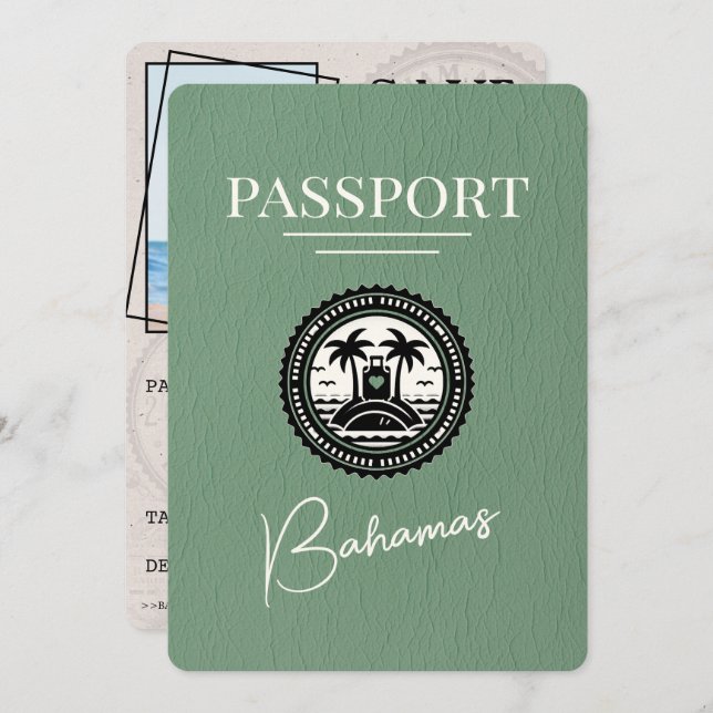 Sage Green Bahamas Passport Save The Date (Front/Back)