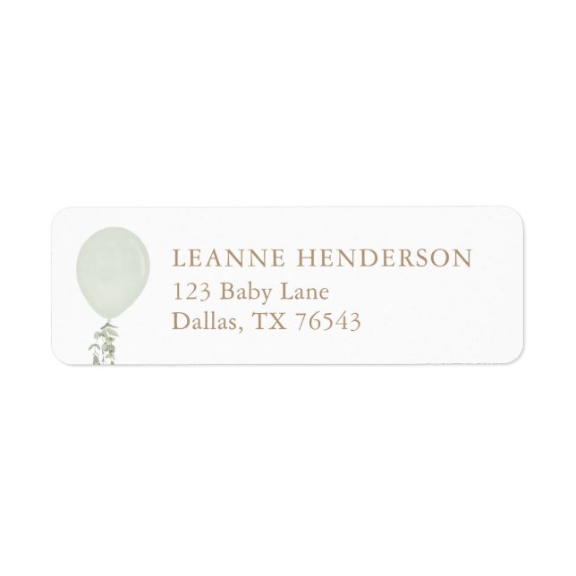 Sage Green Balloon Baby Shower Return Address (Front)