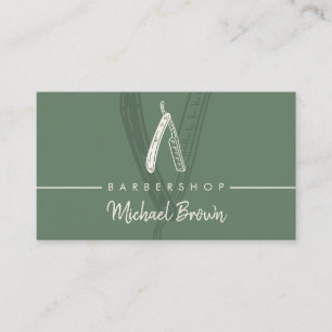 Sage Green Barbershop Design Razor Master Hair Business Card