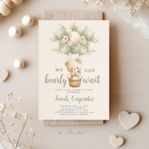 Sage Green Bear Baby Shower Boy Invitation