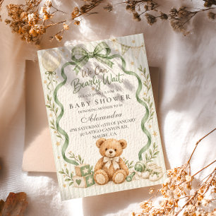 Sage Green Bear Baby Shower Invitation