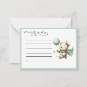 Sage Green Bear Baby Shower Words of Advice Card