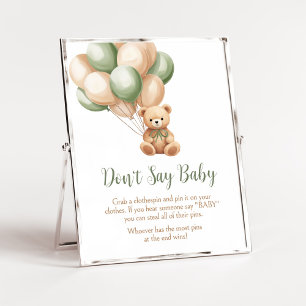 Sage Green Bear Balloon Baby Shower Don't Say Baby Poster