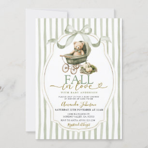 Sage Green Bear Stroller Pumpkin Baby Shower Invitation