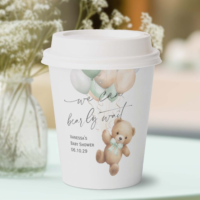 Sage Green bearly wait Neutral Shower Paper Cups (Sage Green Bearly Wait, baby boy shower paper cup.)