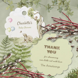 Sage Green Bearly Wait Scalloped Baby Shower Favour Tags