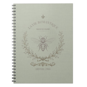 Sage Green Bee Engraving French Country Rustic Notebook