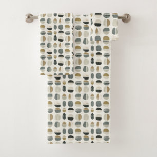 Sage Green & Beige Bohemian Style Abstract Bath Towel Set