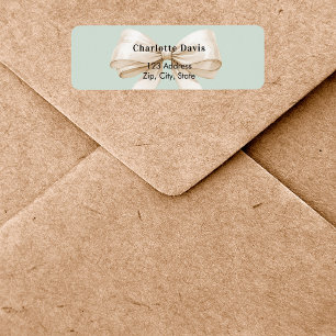 Sage green beige cream bow return address