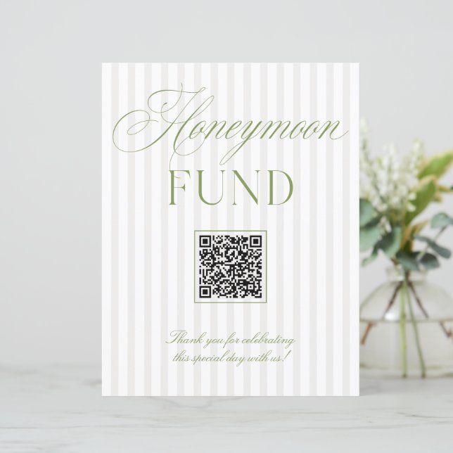 Sage Green & Beige Honeymoon Fund QR Code Sign (Standing Front)