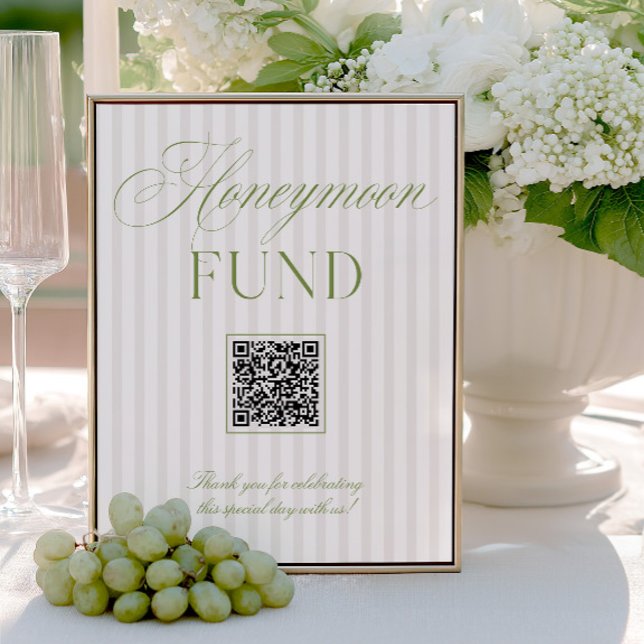 Sage Green & Beige Honeymoon Fund QR Code Sign (Sage Green & Beige Honeymoon Fund QR Code Sign)