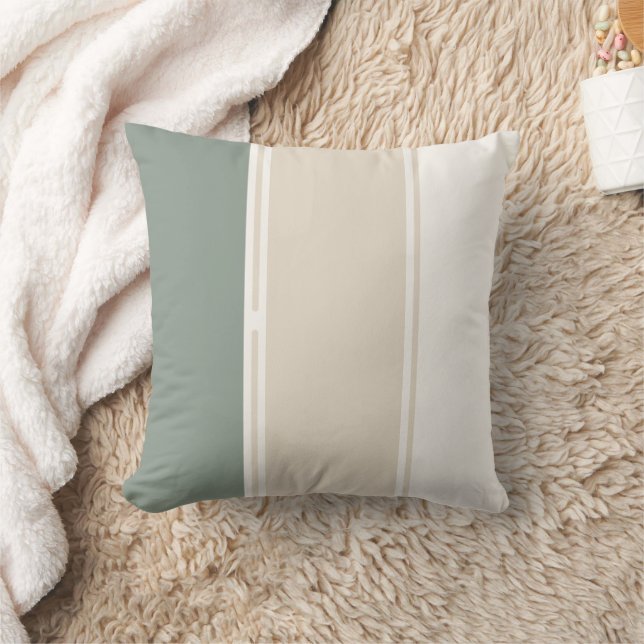 Sage Green Beige Pastel stripes Pillow (Blanket)