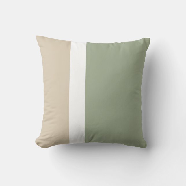 Sage Green Beige White Colour Block Minimalist  Throw Pillow (Front)