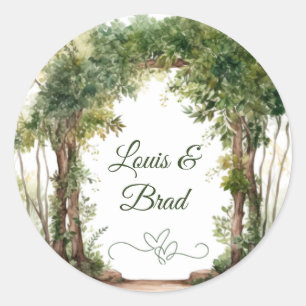Sage Green & Beige Woodland Foliage Wedding Sticke Classic Round Sticker