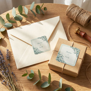 Sage Green Berry Gold Frame Wedding Square Sticker