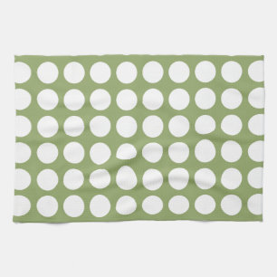 Sage Green & Big White Polka Dots Kitchen Towel