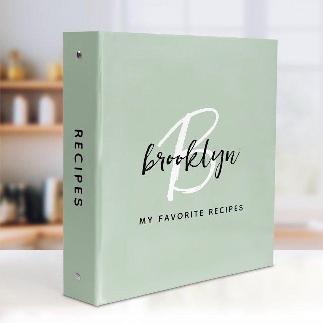 Sage Green Black and White Monogram Recipe Binder (Creator Uploaded)