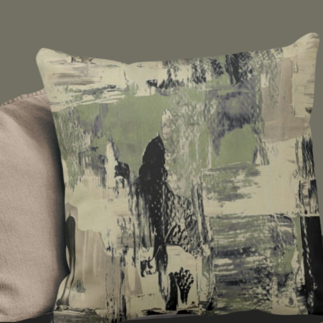 Sage Green & Black Artistic Abstract Throw Pillow (Creator Uploaded)