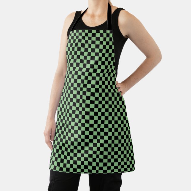 Sage Green Black Chequerboard Camouflage Pattern Apron (Insitu)