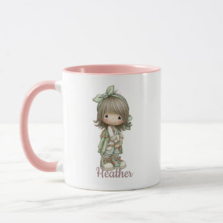 Sage Green Black Cute Cottagecore Girl Personalize Mug