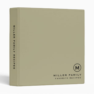 Sage Green Black Monogram Initial Family Recipe Binder