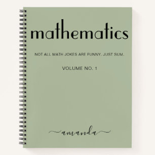 Sage Green Black Personalized Mathematics Notebook