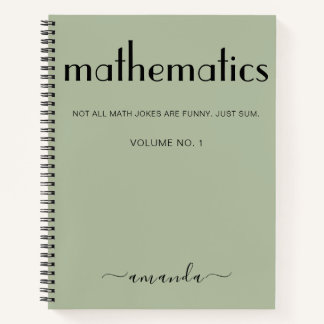 Sage Green Black Personalized Mathematics Notebook
